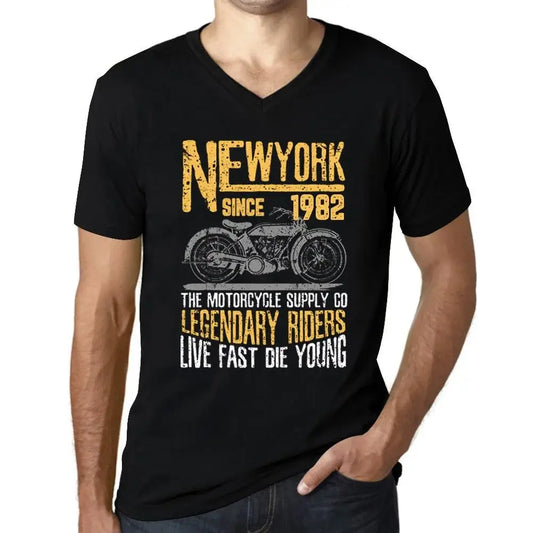 Men's Graphic T-Shirt V Neck Motorcycle Legendary Riders Since 1982 42nd Birthday Anniversary 42 Year Old Gift 1982 Vintage Eco-Friendly Short Sleeve Novelty Tee