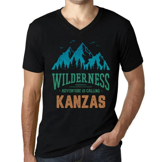 Men's Graphic T-Shirt V Neck Wilderness, Adventure Is Calling Kanzas Eco-Friendly Limited Edition Short Sleeve Tee-Shirt Vintage Birthday Gift Novelty