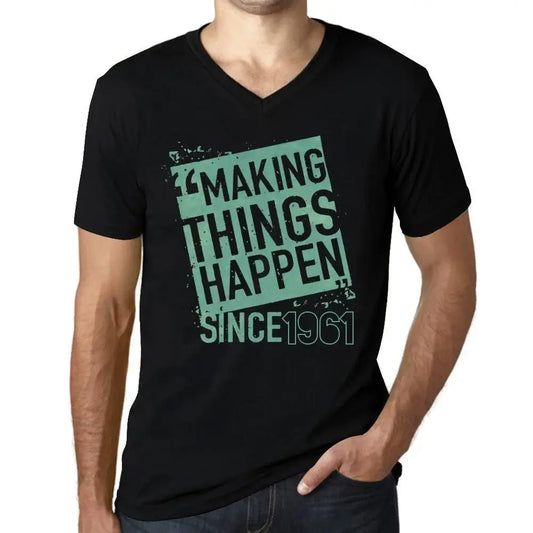 Men's Graphic T-Shirt V Neck Making Things Happen Since 1961 63rd Birthday Anniversary 63 Year Old Gift 1961 Vintage Eco-Friendly Short Sleeve Novelty Tee