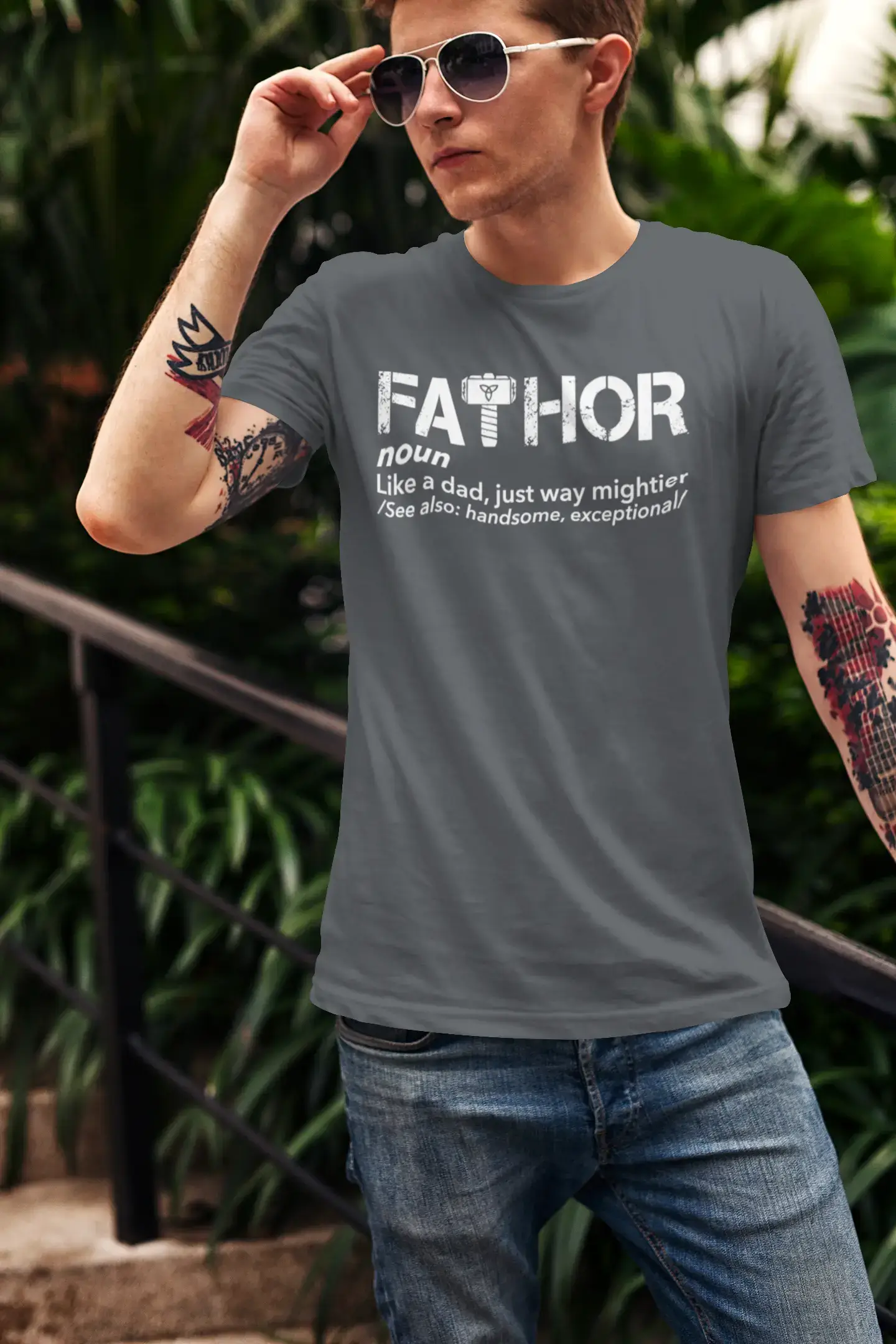 ULTRABASIC - Graphic Men's Fa-Thor Like Dad Just Way Mightier Shirt Printed Letters Deep Black