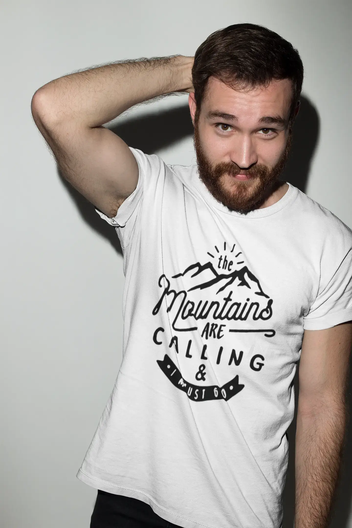 ULTRABASIC - Graphic Printed Men's The Mountains Are Calling And I Must Go Hiking Tee Navy