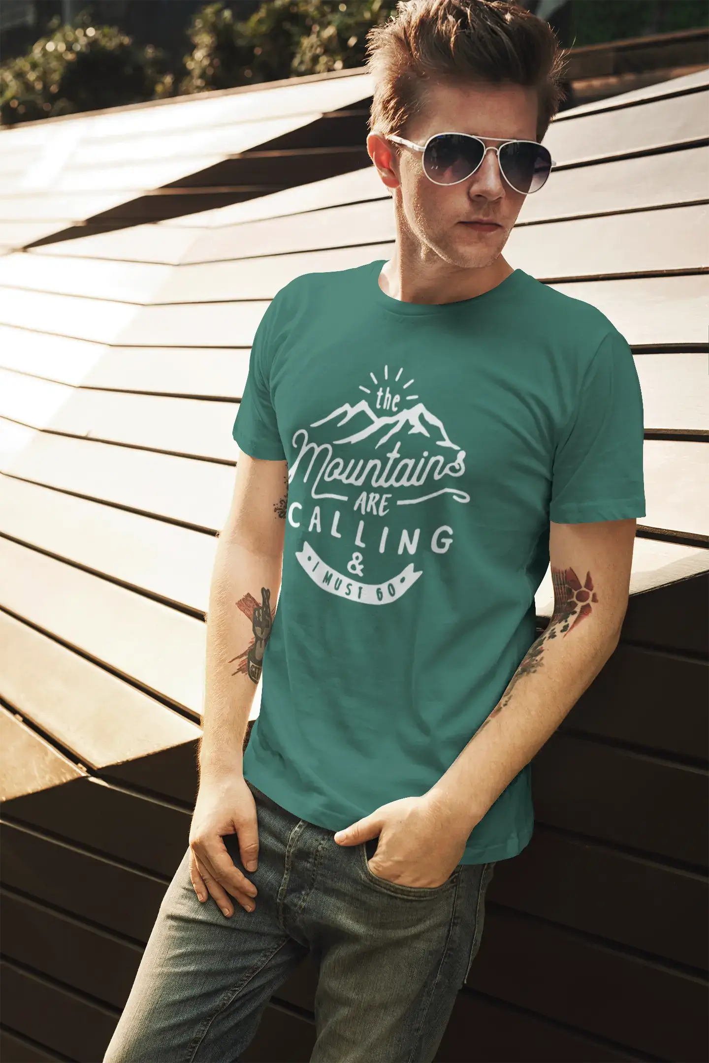 ULTRABASIC - Graphic Printed Men's The Mountains Are Calling And I Must Go Hiking Tee Military Green