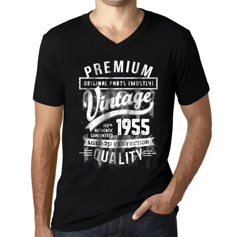 Men's Graphic T-Shirt V Neck Original Parts (Mostly) Aged to Perfection 1955 69th Birthday Anniversary 69 Year Old Gift 1955 Vintage Eco-Friendly Short Sleeve Novelty Tee