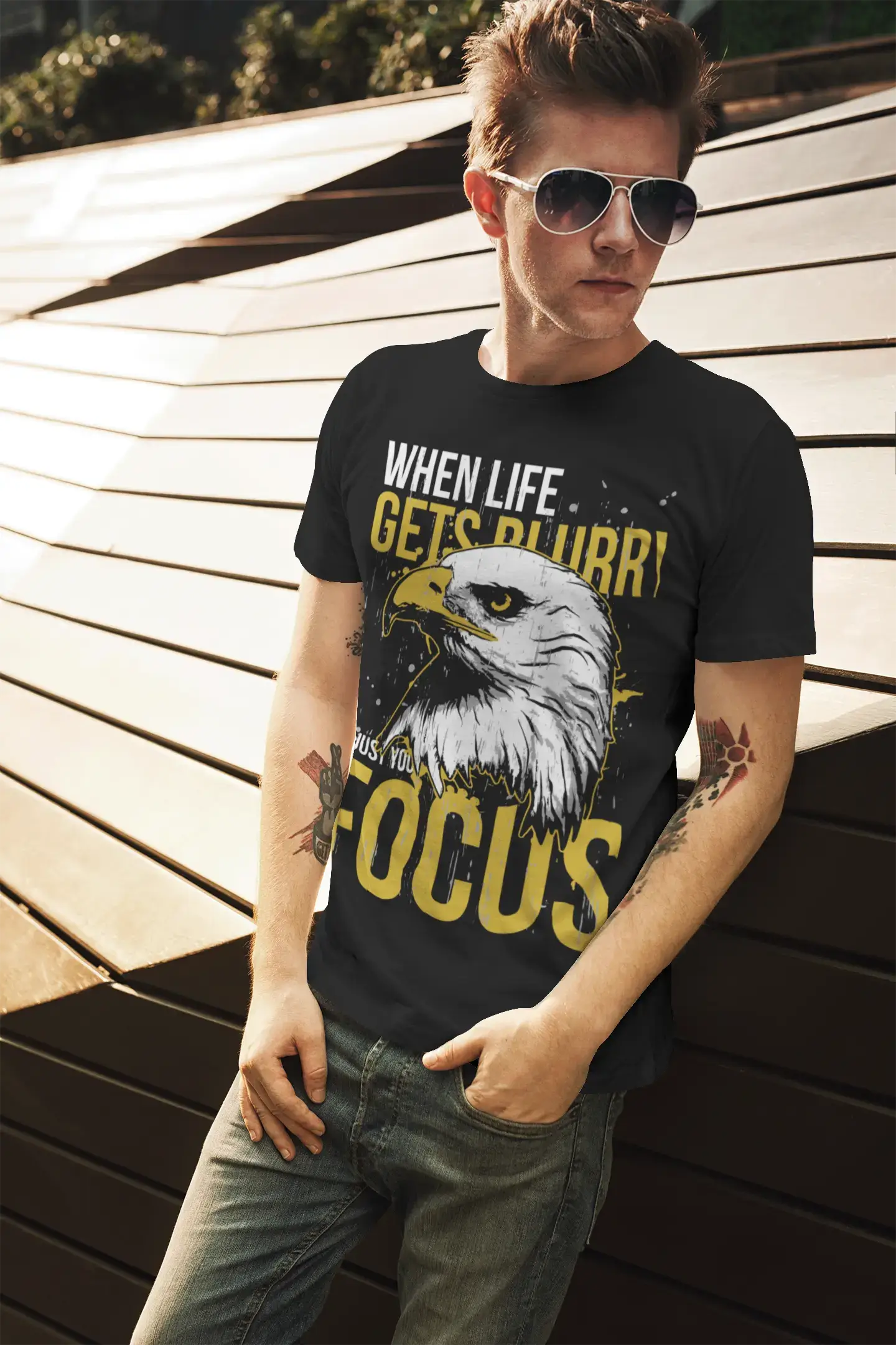 ULTRABASIC Men's Graphic T-Shirt When Life Gets Blurry Adjust Focus - Eagle Face