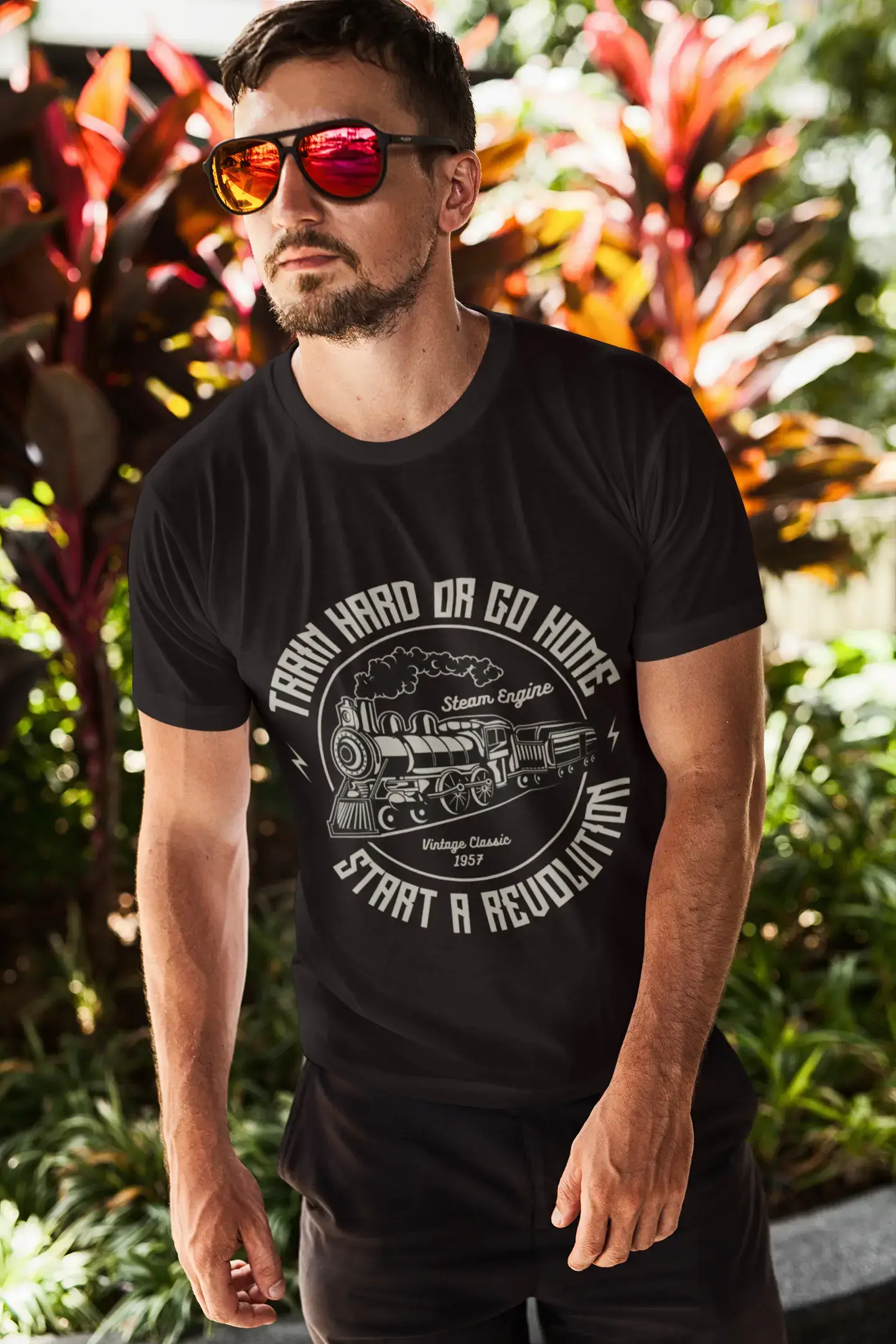 ULTRABASIC Men's Graphic T-Shirt Train Hard Or Go Home - Locomotive Vintage Classic 1957