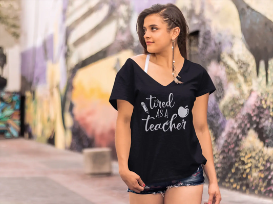 ULTRABASIC Women's T-Shirt Tired as a Teacher - Short Sleeve Tee Shirt Tops