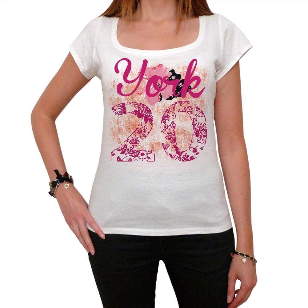 20 York Womens Short Sleeve Round Neck T-Shirt 00008 - White / Xs - Casual