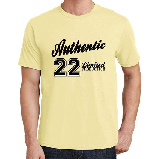 22 Authentic Yellow Mens Short Sleeve Round Neck T-Shirt - Yellow / S - Casual