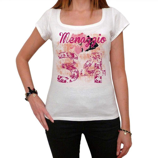 34 Menaggio City With Number Womens Short Sleeve Round White T-Shirt 00008 - Casual