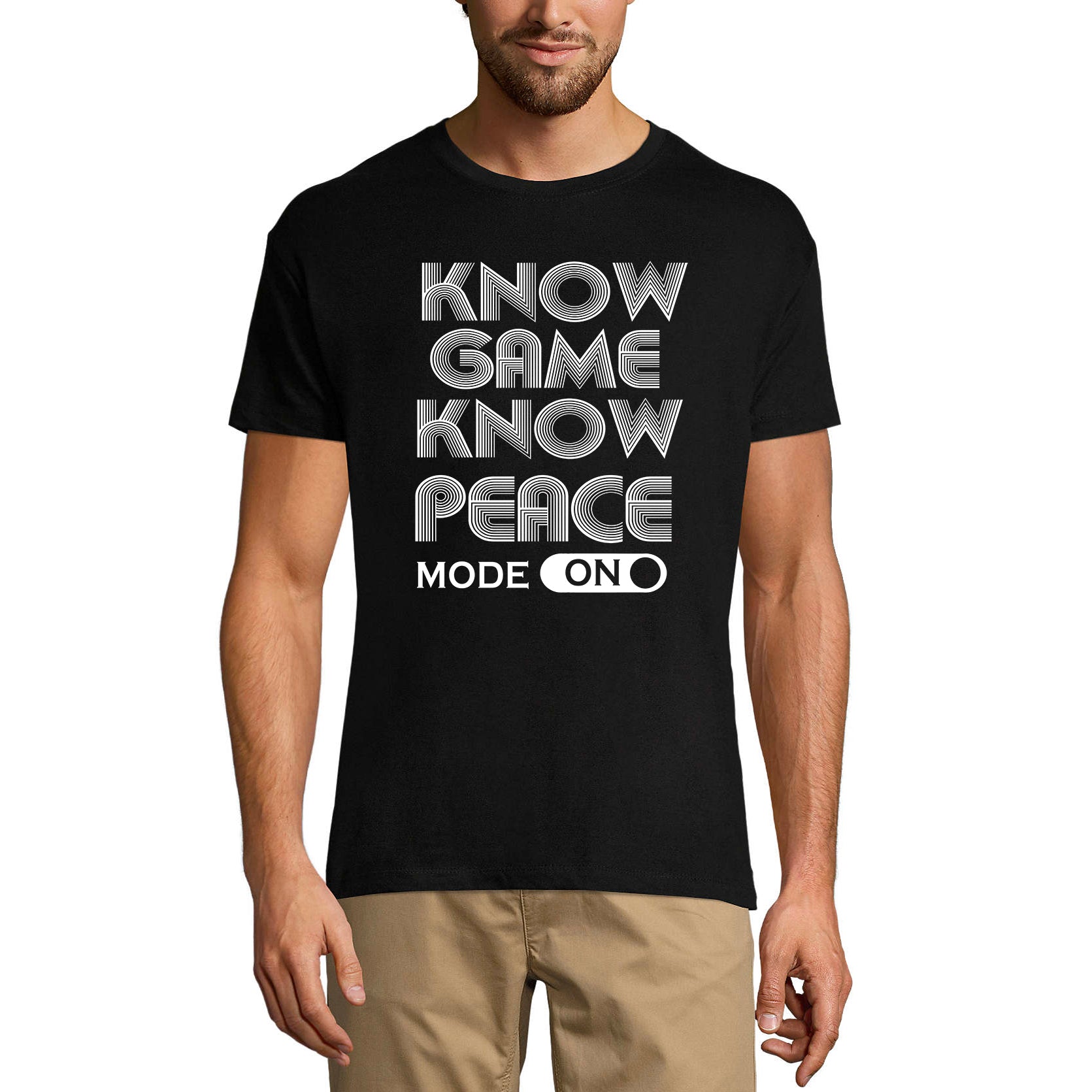 ULTRABASIC Men's Graphic T-Shirt Know Game Know Peace - Interesting Sayings mode on level up dad gamer i paused my game alien player ufo playstation tee shirt clothes gaming apparel gifts super mario nintendo call of duty graphic tshirt video game funny geek gift for the gamer fortnite pubg humor son father birthday