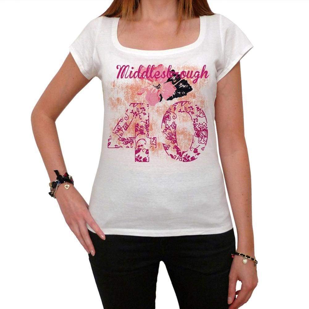 40 Middlesbrough City With Number Womens Short Sleeve Round White T-Shirt 00008 - White / Xs - Casual