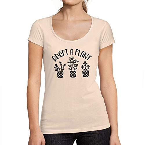 Ultrabasic - Tee-Shirt Femme col Rond Décolleté Adopt a Plant Rose Crémeux