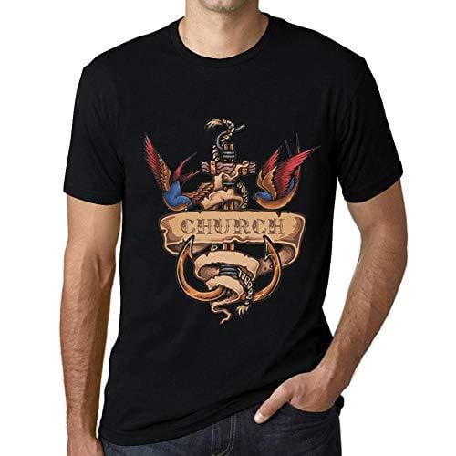 Ultrabasic - Homme T-Shirt Graphique Anchor Tattoo Church Noir Profond