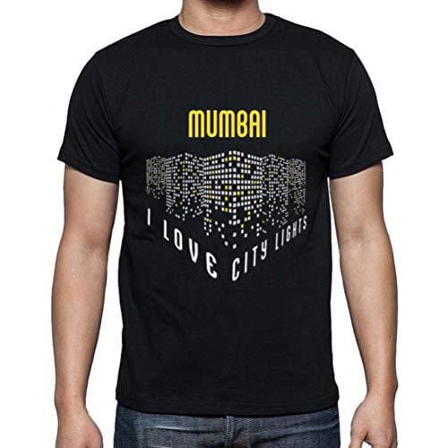 Ultrabasic - Homme T-Shirt Graphique J'aime Mumbai Lumières Noir Profond
