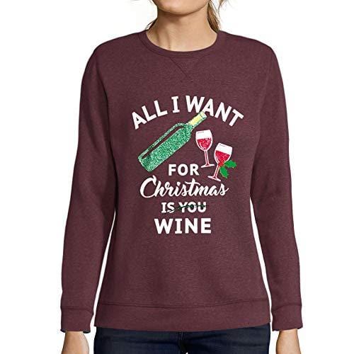 Ultrabasic - Femme Imprimé Graphique Sweat-Shirt All I Want for Christmas is Wine Bordeaux