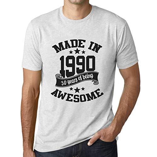 Ultrabasic - Homme T-Shirt Graphique Made in 1990 Idée Cadeau T-Shirt pour Le 30e Anniversaire Blanc Chiné