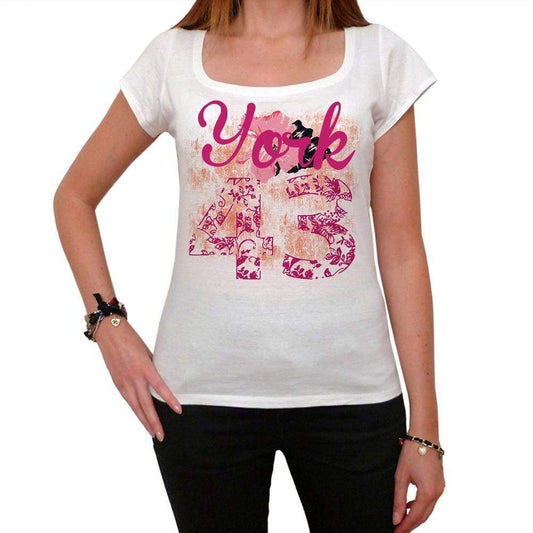 43 York City With Number Womens Short Sleeve Round White T-Shirt 00008 - White / Xs - Casual