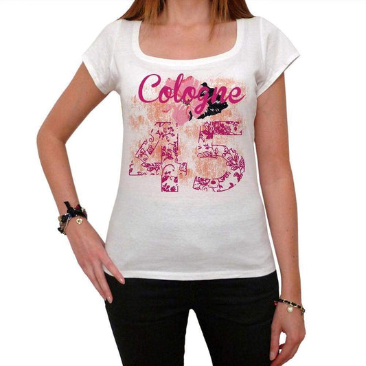 45 Cologne City With Number Womens Short Sleeve Round White T-Shirt 00008 - White / Xs - Casual