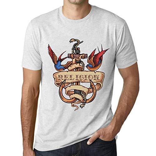 Ultrabasic - Homme T-Shirt Graphique Anchor Tattoo Religion Blanc Chiné