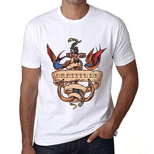 Ultrabasic - Homme T-Shirt Graphique Anchor Tattoo Gratitude Blanc