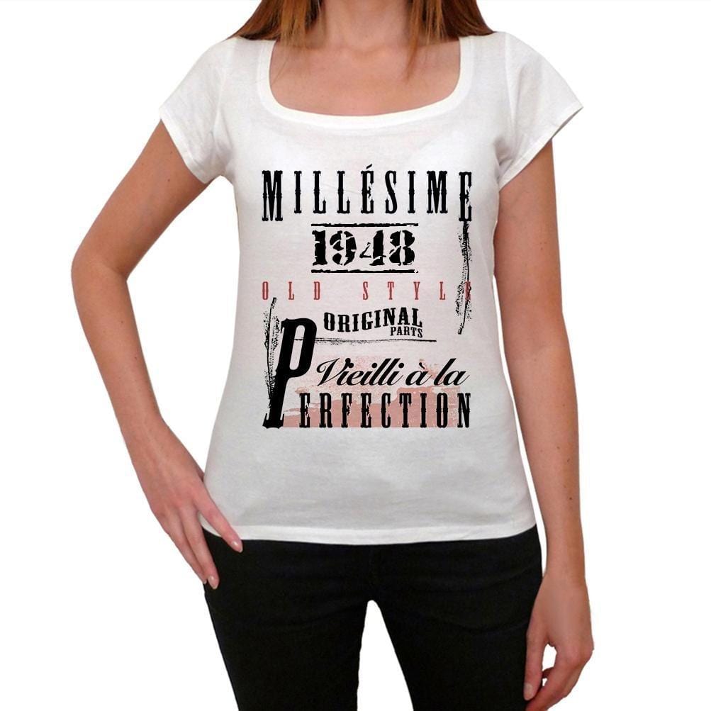 1948, T-shirt femme, manches courtes, cadeaux,anniversaire, blanc