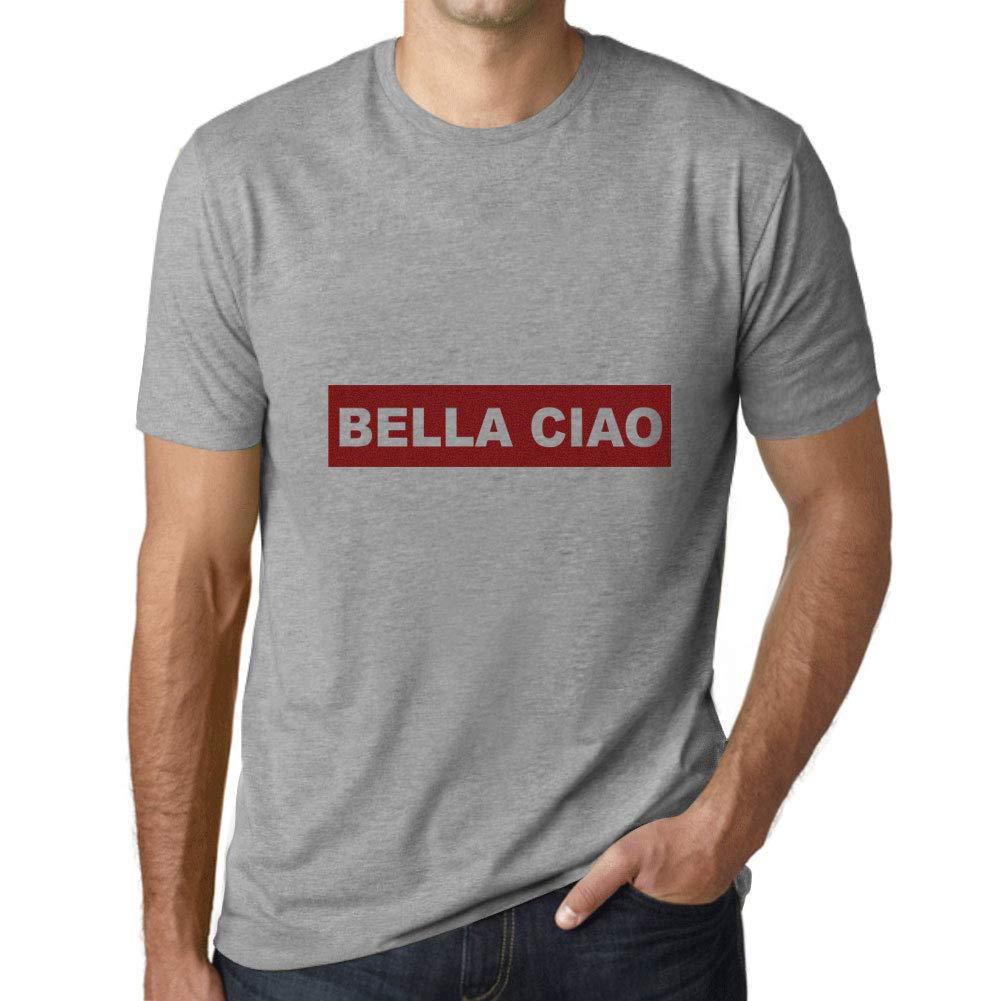 Ultrabasic - Homme Graphique Bella Ciao T-Shirt Imprimé Lettres Gris Chiné