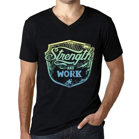 Homme T Shirt Graphique Imprimé Vintage Col V Tee Strength and Work Noir Profond