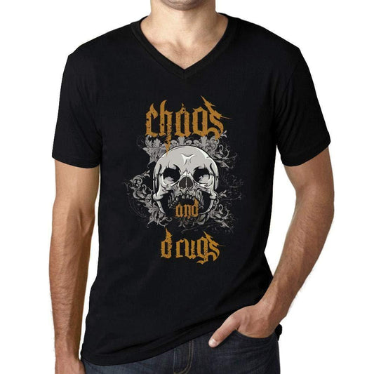 Ultrabasic - Homme Graphique Col V Tee Shirt Chaos and Drugs Noir Profond