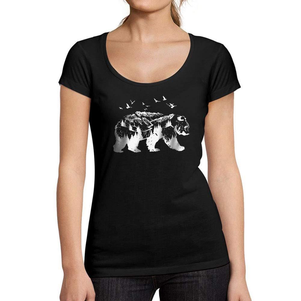 Ultrabasic - Tee-Shirt Femme col Rond Décolleté Double Exposure Bear Noir Profond