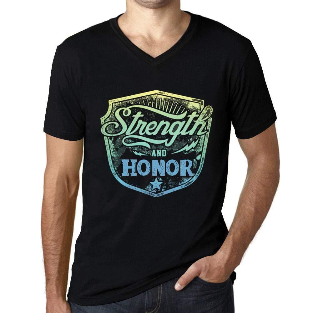 Homme T Shirt Graphique Imprimé Vintage Col V Tee Strength and Honor Noir Profond