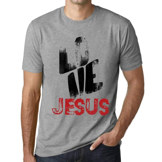 Ultrabasic - Homme T-Shirt Graphique Love Jesus Gris Chiné
