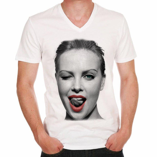 Charlize Theron Face H T-Shirt,Homme,Blanc,t Shirt Homme