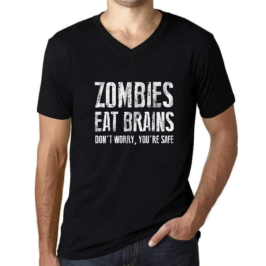 Homme Graphique Col V Tee Shirt Zombies Eat Brains, Don't Worry You're Safe Noir Profond