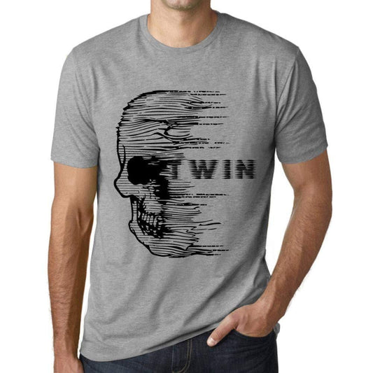 Homme T-Shirt Graphique Imprimé Vintage Tee Anxiety Skull Twin Gris Chiné