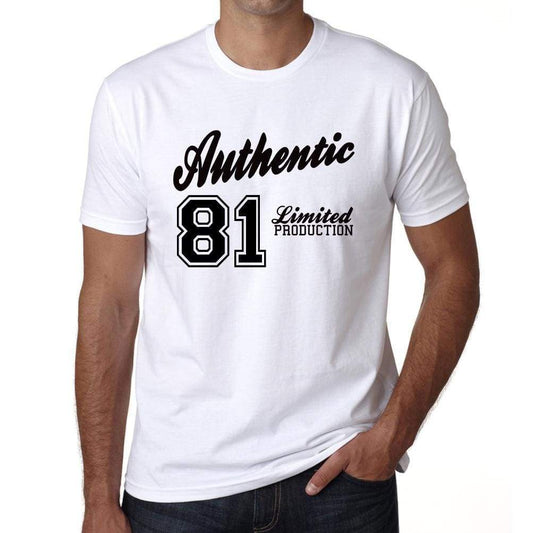 81 Authentic White Mens Short Sleeve Round Neck T-Shirt 00123 - White / L - Casual