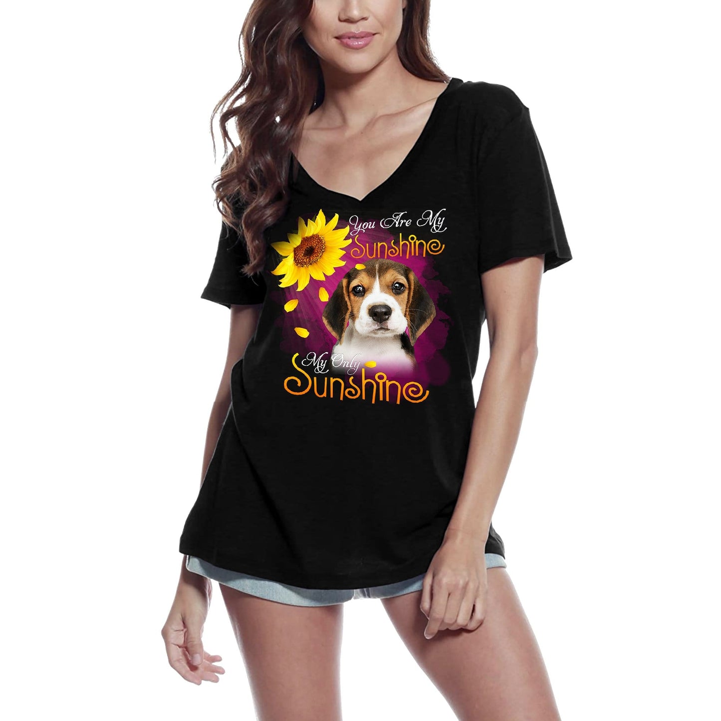 ULTRABASIC Women's V-Neck T-Shirt My Only Sunshine - Beagle - Vintage Shirt