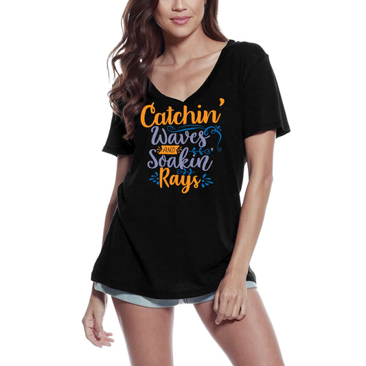 ULTRABASIC Women's T-Shirt Catchin' Waves and Soakin' Rays - Short Sleeve Tee Shirt Tops