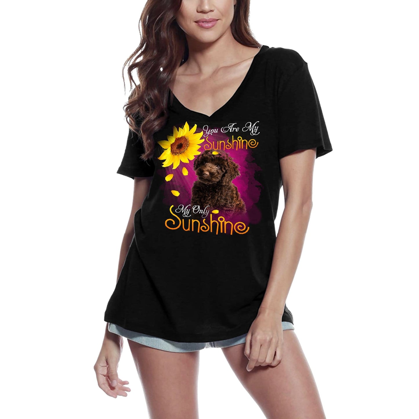 ULTRABASIC Women's V-Neck T-Shirt My Only Sunshine - Poodle - Vintage Shirt