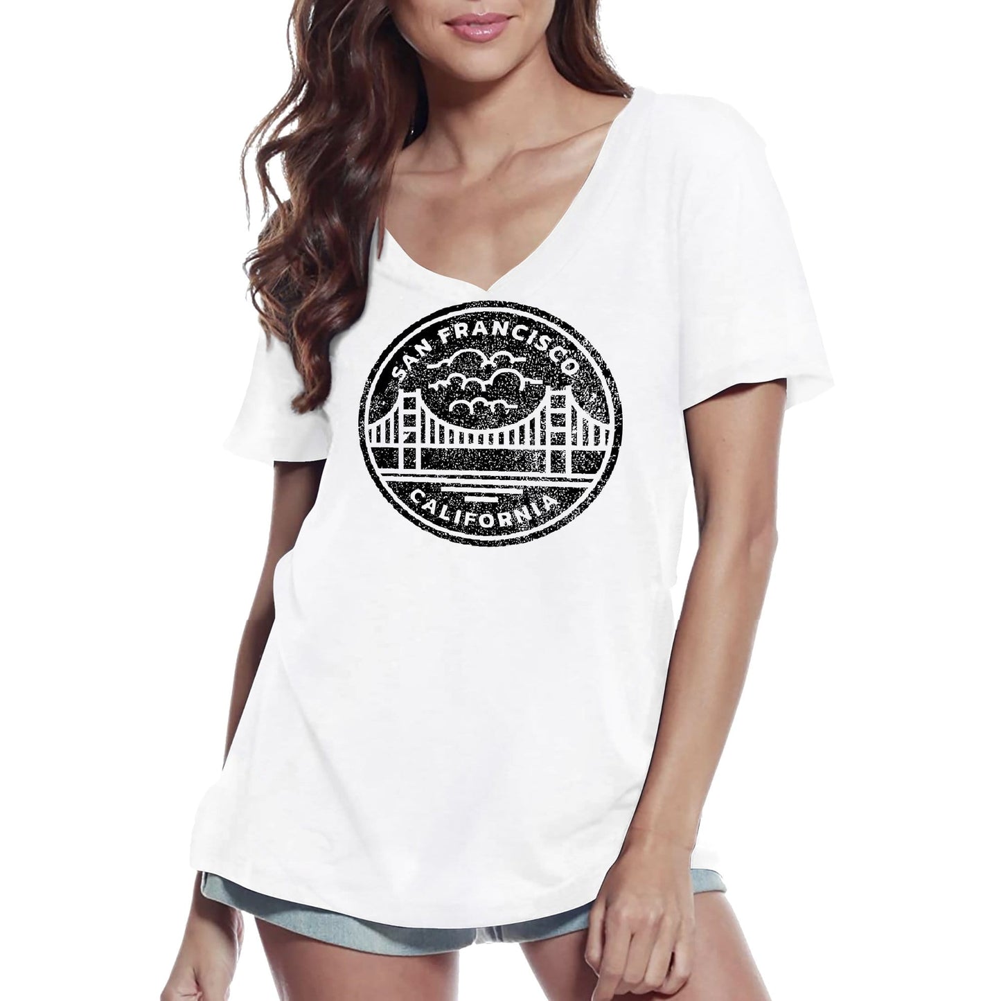 ULTRABASIC Women's V-Neck T-Shirt San Francisco Bridge - Short Sleeve Tee shirt