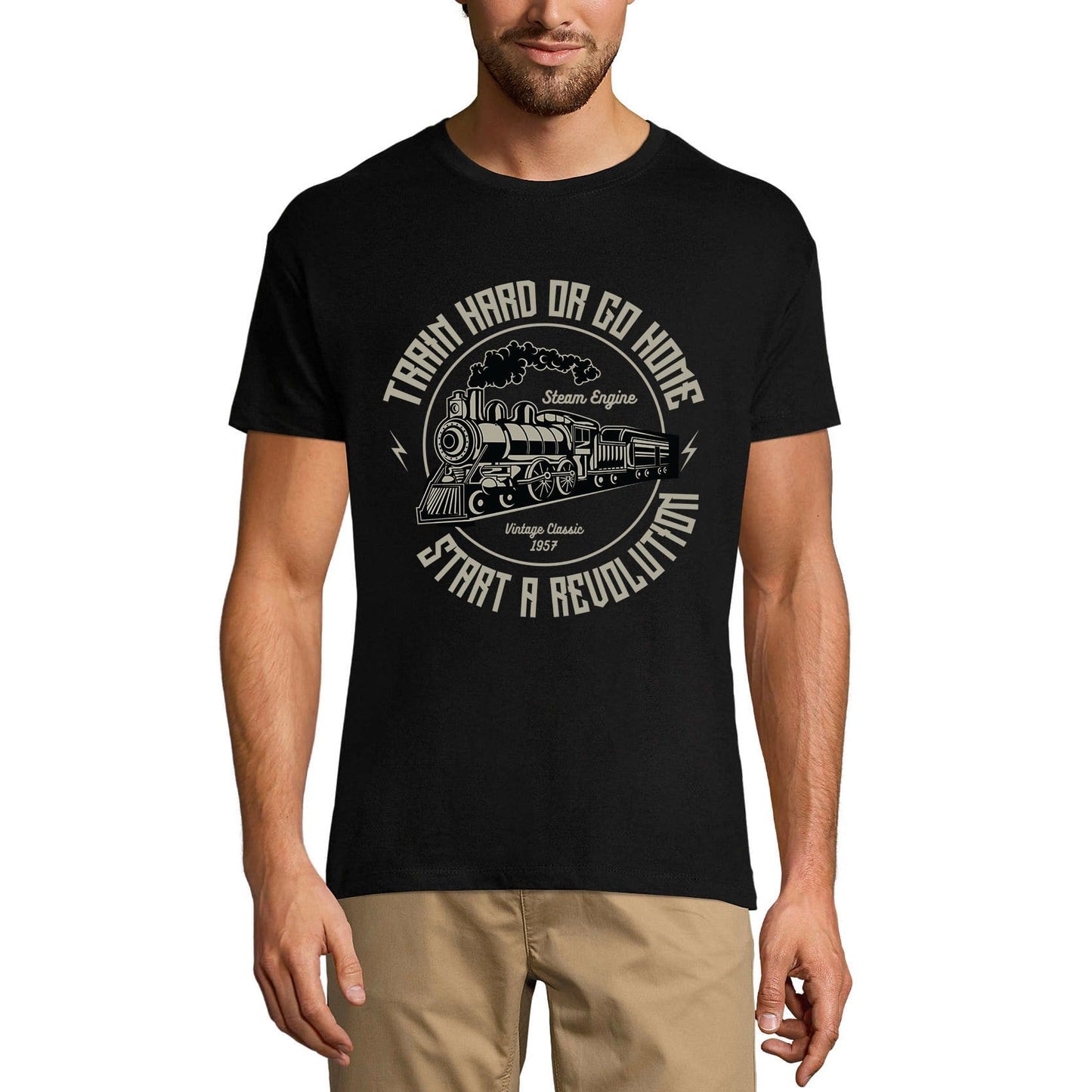 ULTRABASIC Men's Graphic T-Shirt Train Hard Or Go Home - Locomotive Vintage Classic 1957