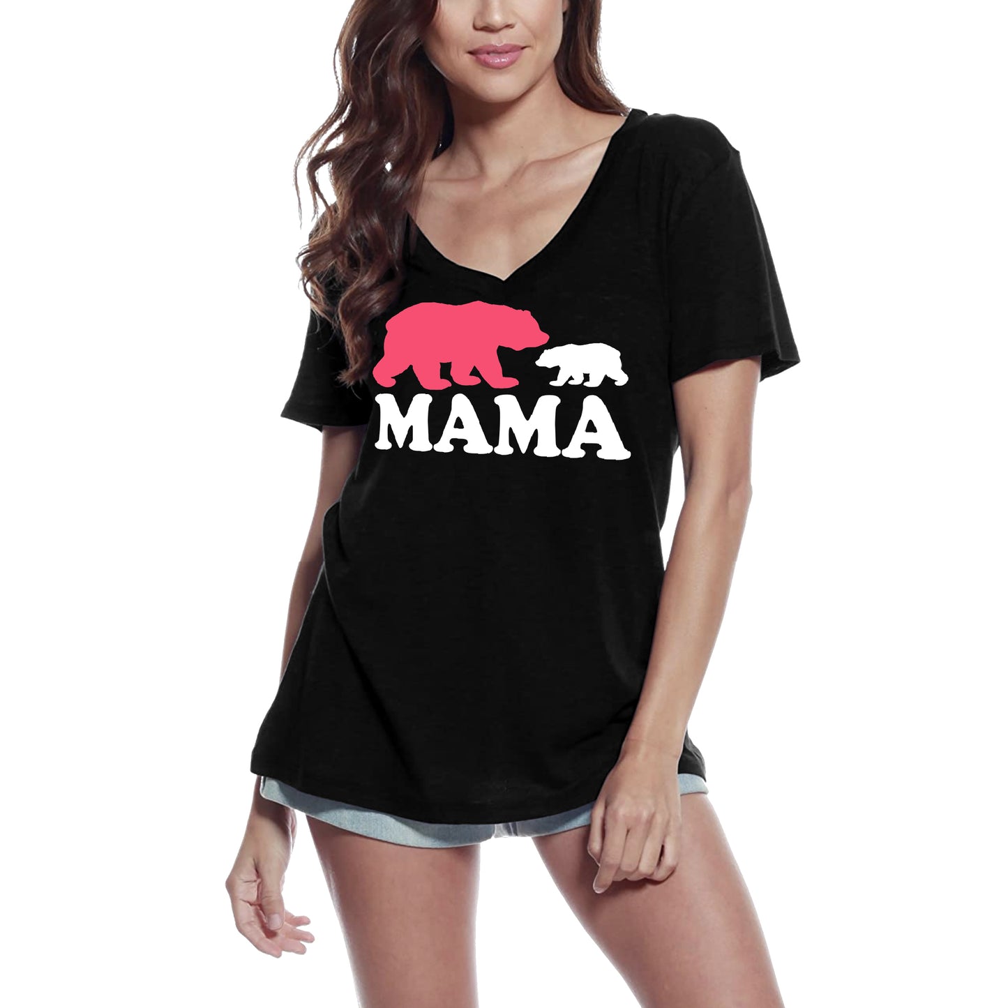 ULTRABASIC Women's V-Neck T-Shirt Love Bears - Funny Mom's Tee Shirt