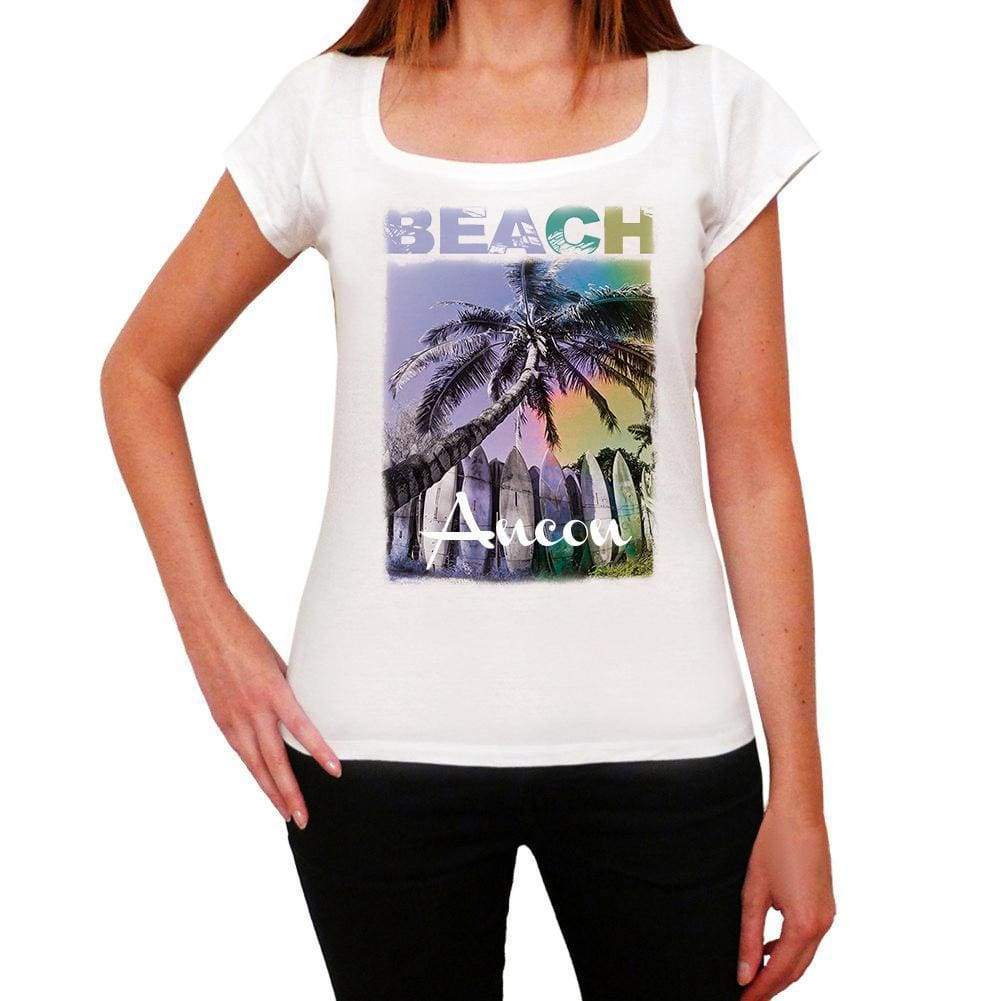 Ancon Beach Name Palm White Womens Short Sleeve Round Neck T-Shirt 00287 - White / Xs - Casual