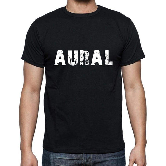 Aural Mens Short Sleeve Round Neck T-Shirt 5 Letters Black Word 00006 - Casual
