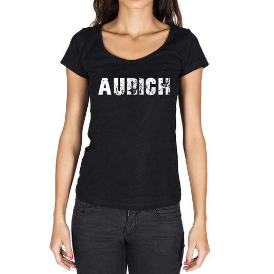 Aurich German Cities Black Womens Short Sleeve Round Neck T-Shirt 00002 - Casual