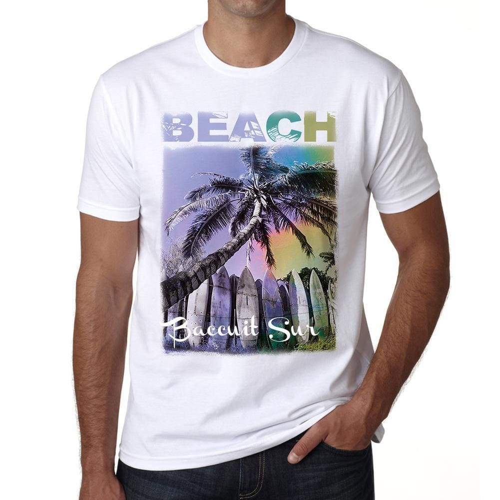 Baccuit Sur Beach Palm White Mens Short Sleeve Round Neck T-Shirt - White / S - Casual