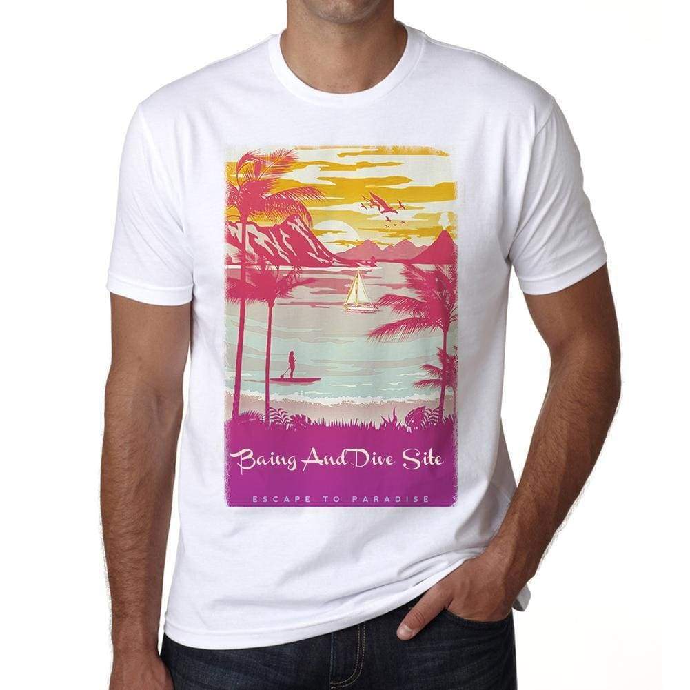 Baing And Dive Site Escape To Paradise White Mens Short Sleeve Round Neck T-Shirt 00281 - White / S - Casual