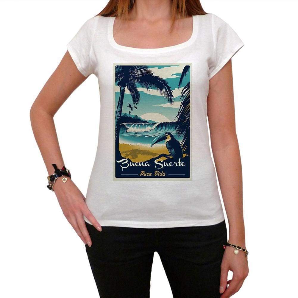 Buena Suerte Pura Vida Beach Name White Womens Short Sleeve Round Neck T-Shirt 00297 - White / Xs - Casual