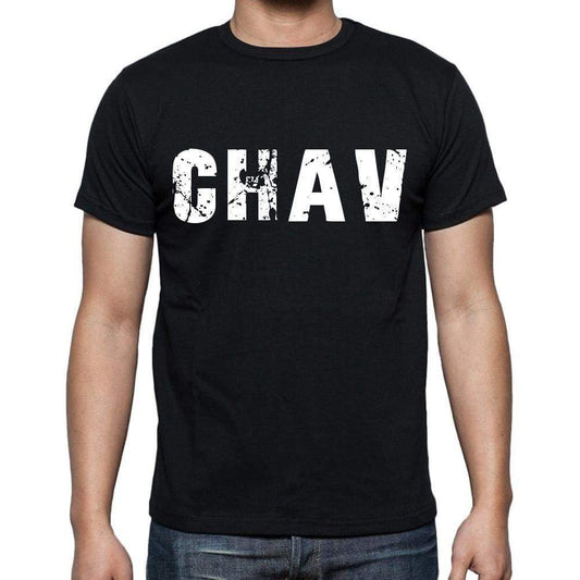Chav Mens Short Sleeve Round Neck T-Shirt 4 Letters Black - Casual