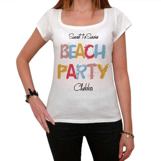 Chekka Beach Party White Womens Short Sleeve Round Neck T-Shirt 00276 - White / Xs - Casual