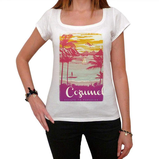 Cozumel Escape To Paradise Womens Short Sleeve Round Neck T-Shirt 00280 - White / Xs - Casual